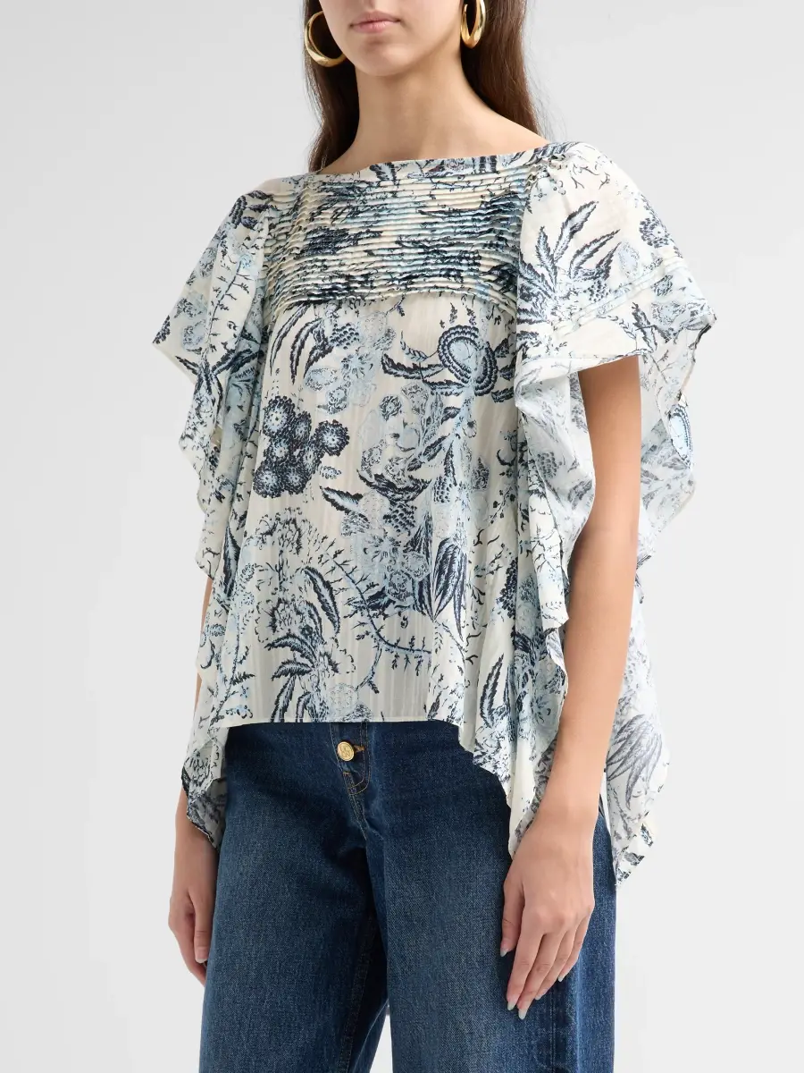 Ulla Johnson Women's Lu Floral Cotton-Blend Flutter-Sleeve Blouse | Thumbnail 4