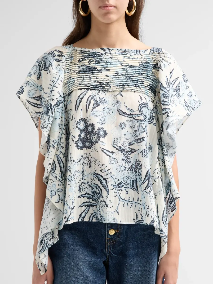 Ulla Johnson Women's Lu Floral Cotton-Blend Flutter-Sleeve Blouse | Thumbnail 5