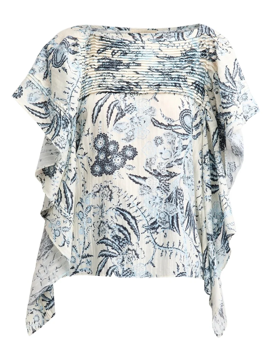 Women's Lu Floral Cotton-Blend Flutter-Sleeve Blouse