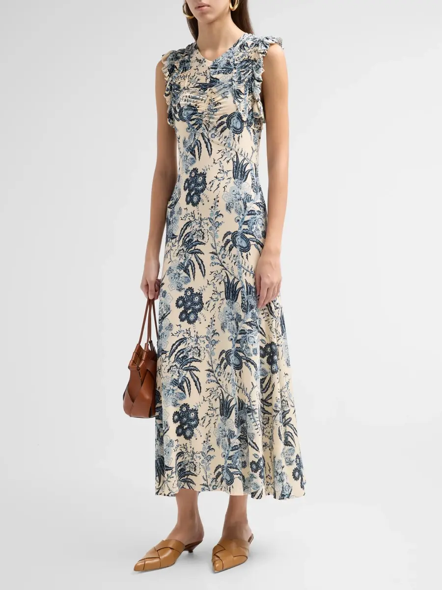 Ulla Johnson Women's Valentine Floral Flutter-Sleeve Midi Dress | Thumbnail 4 Ulla Johnson Women's Valentine Floral Flutter-Sleeve Midi Dress | Thumbnail 4