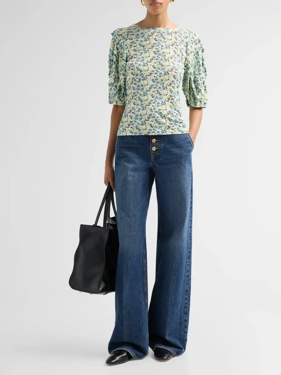 Ulla Johnson Women's Rubi Floral Jersey Flutter-Sleeve Blouse | Thumbnail 2