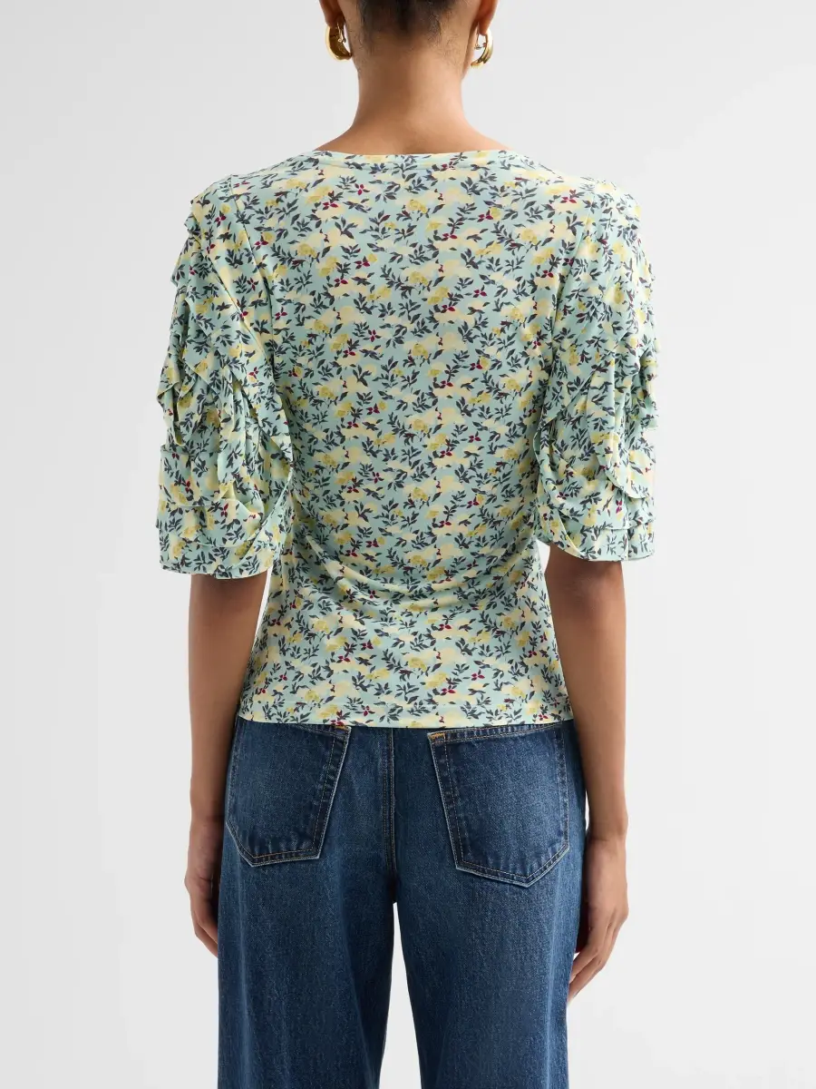 Ulla Johnson Women's Rubi Floral Jersey Flutter-Sleeve Blouse | Thumbnail 3