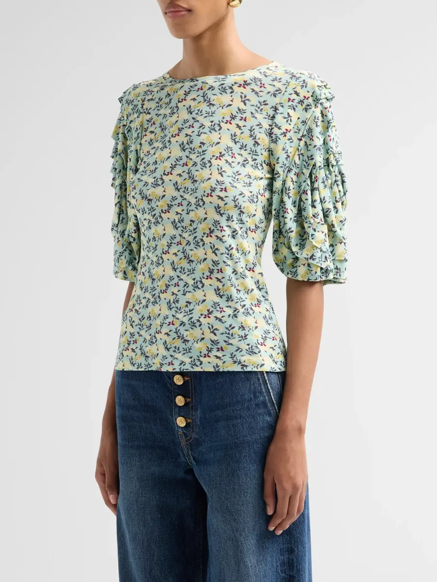 Ulla Johnson Women's Rubi Floral Jersey Flutter-Sleeve Blouse | Thumbnail 4