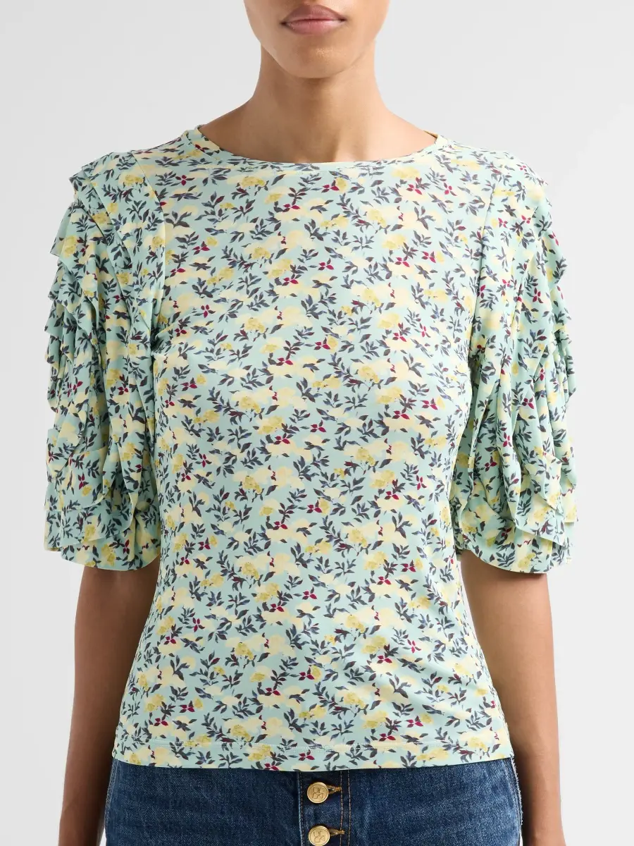 Ulla Johnson Women's Rubi Floral Jersey Flutter-Sleeve Blouse | Thumbnail 5