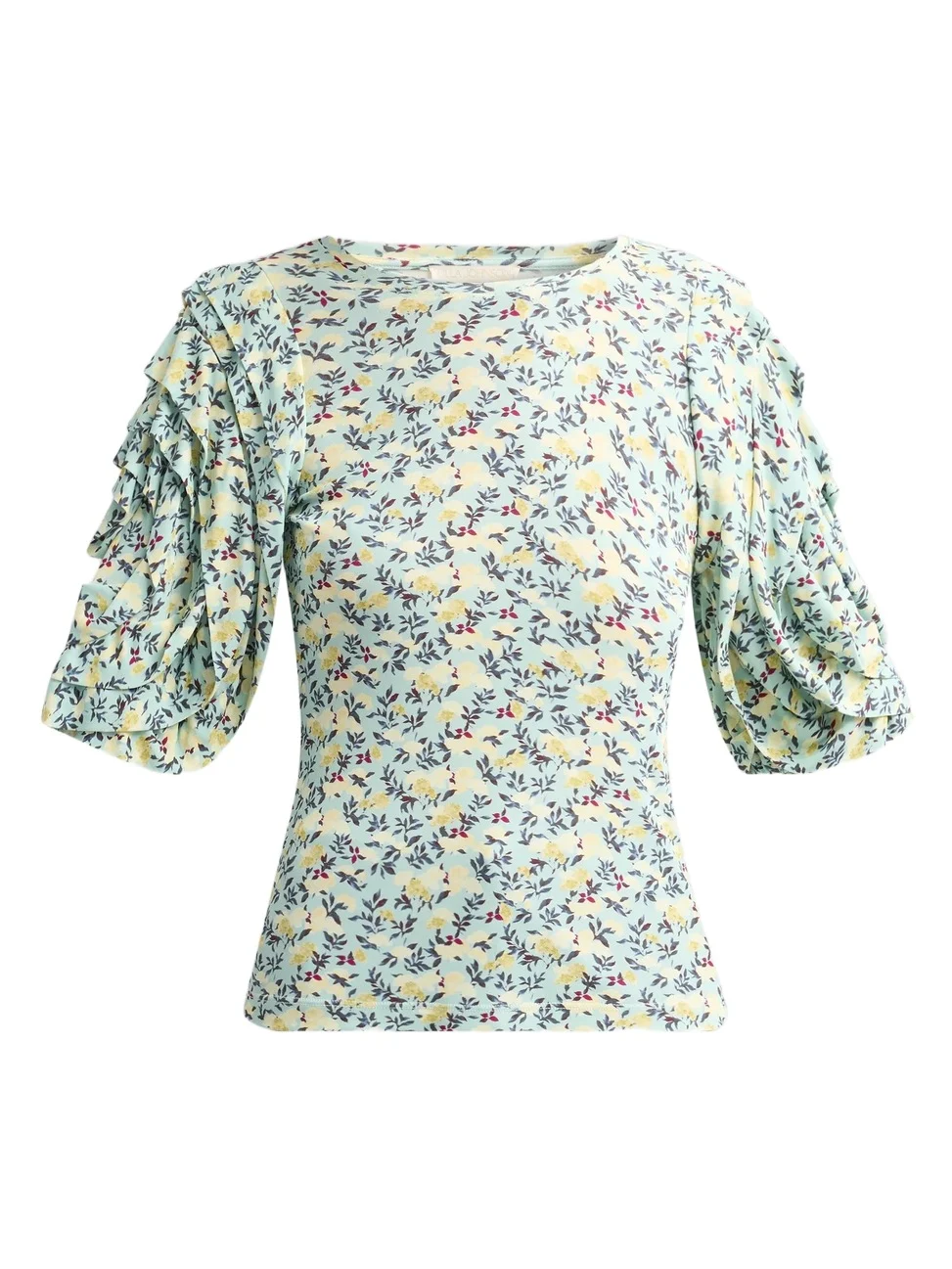 Ulla Johnson Women's Rubi Floral Jersey Flutter-Sleeve Blouse