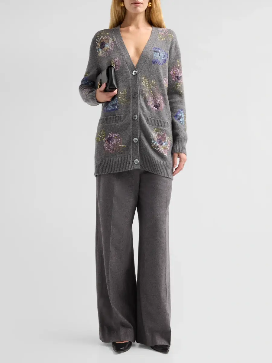 Libertine Women's Mosaic Floral Rhinestone-Embellished Cashmere Oversized Cardigan | Thumbnail 2 Libertine Women's Mosaic Floral Rhinestone-Embellished Cashmere Oversized Cardigan | Thumbnail 2