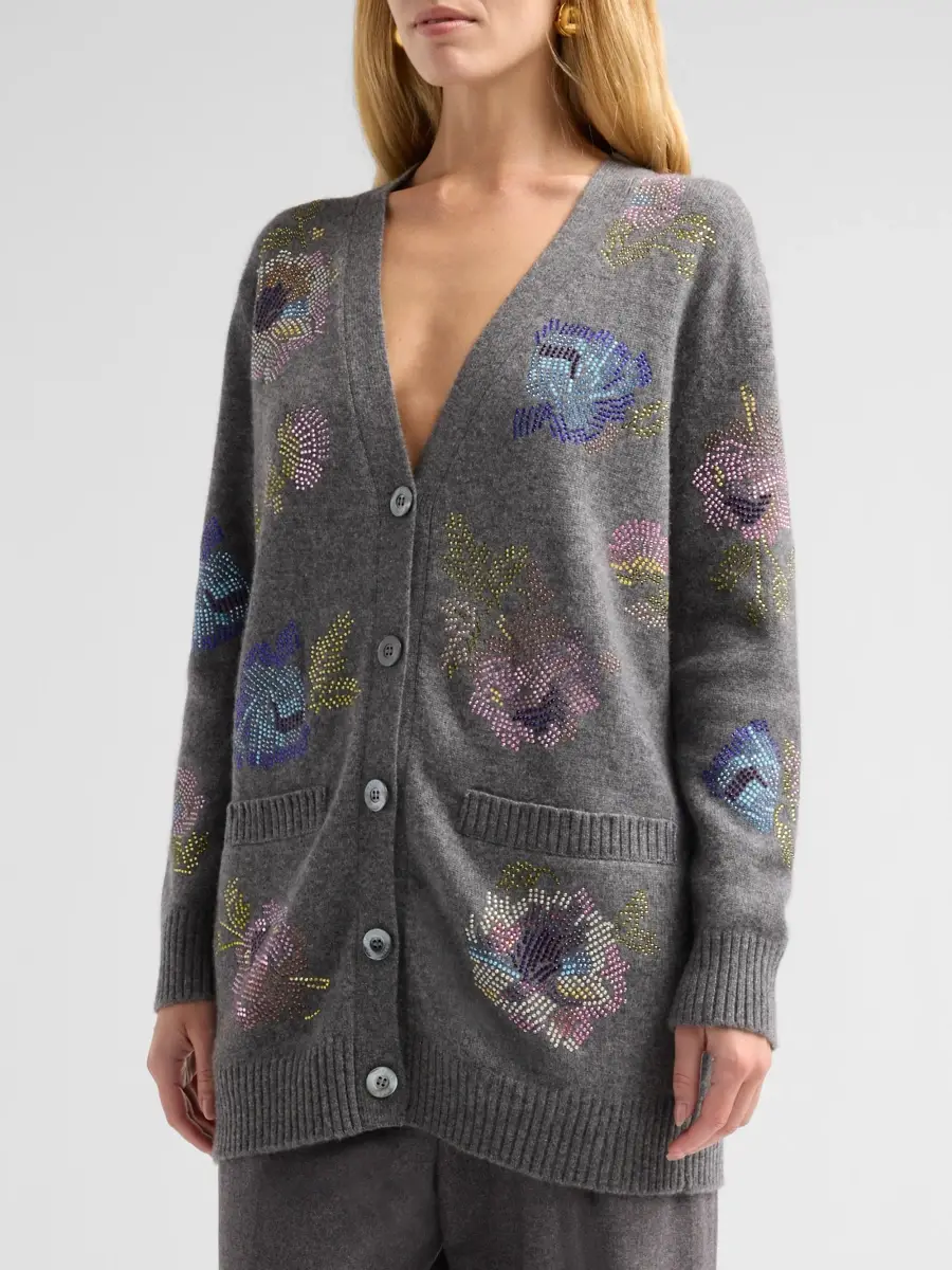Libertine Women's Mosaic Floral Rhinestone-Embellished Cashmere Oversized Cardigan | Thumbnail 4 Libertine Women's Mosaic Floral Rhinestone-Embellished Cashmere Oversized Cardigan | Thumbnail 4