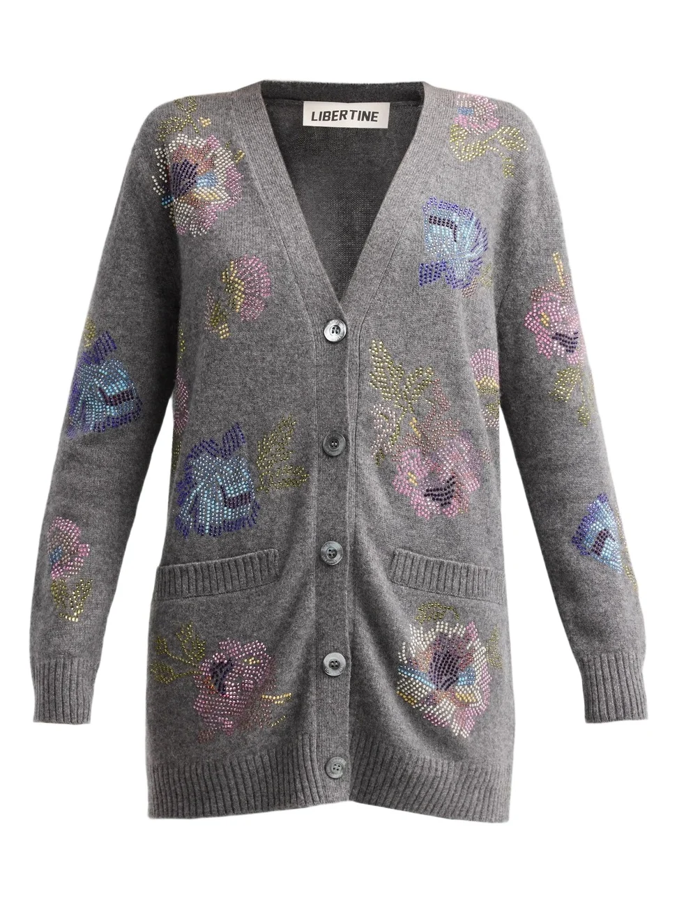 Women's Mosaic Floral Rhinestone-Embellished Cashmere Oversized Cardigan