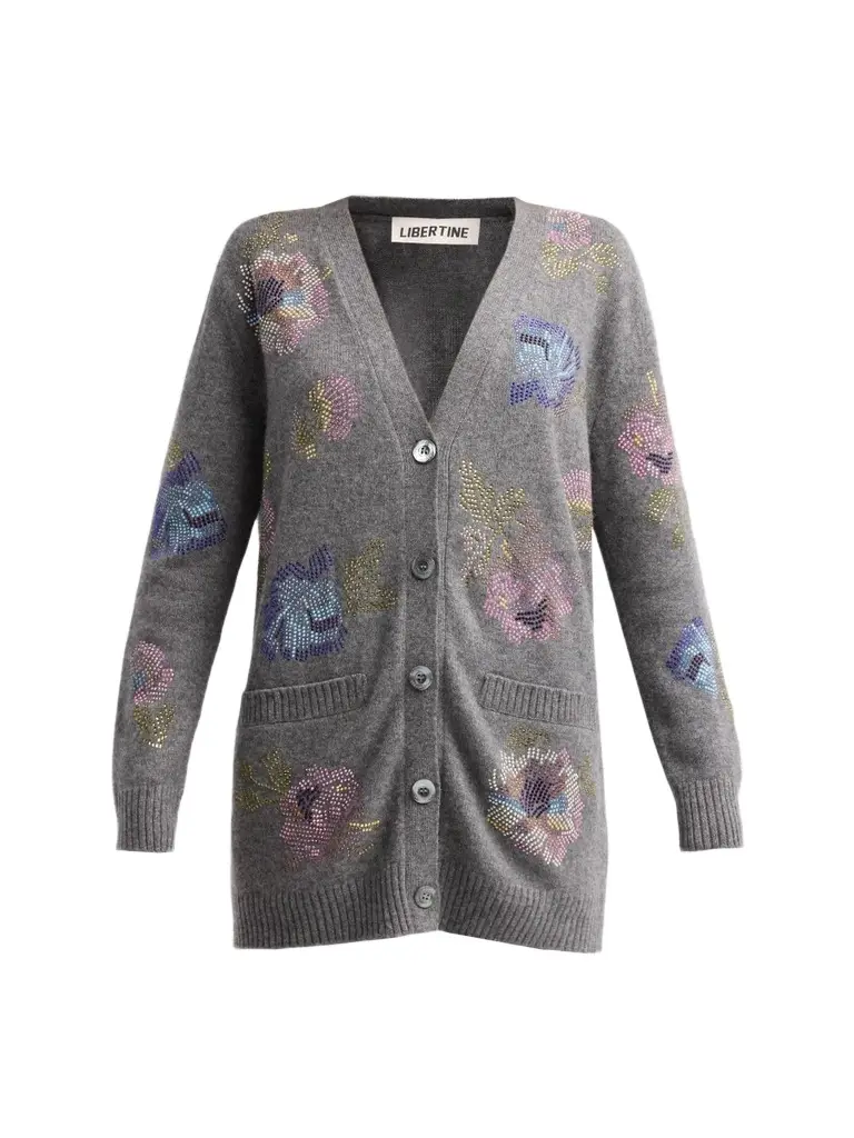 Libertine Women's Mosaic Floral Rhinestone-Embellished Cashmere Oversized Cardigan