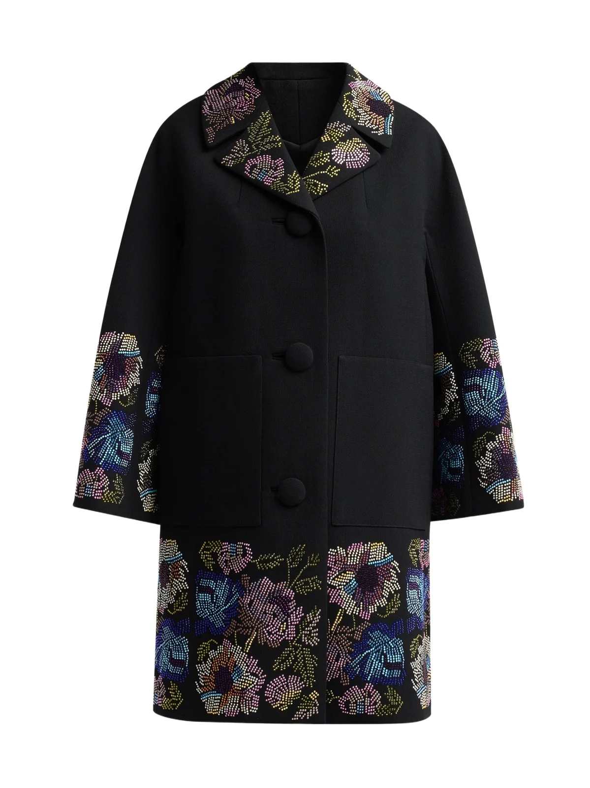 Women's Mosaic Floral Patch Pocket Coat Women's Mosaic Floral Patch Pocket Coat