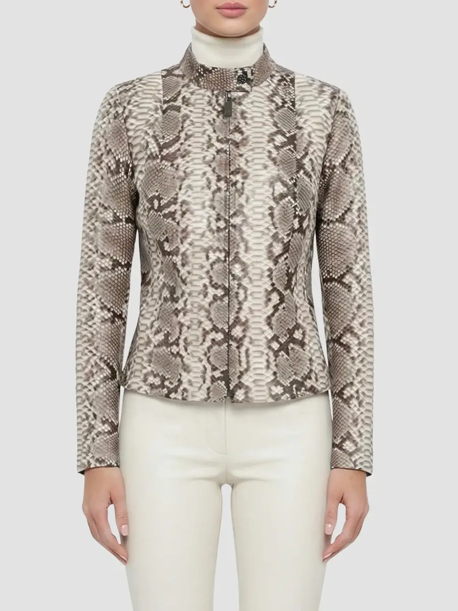 Gorski Women's Python Leather Zip Jacket | Thumbnail 3 Gorski Women's Python Leather Zip Jacket | Thumbnail 3