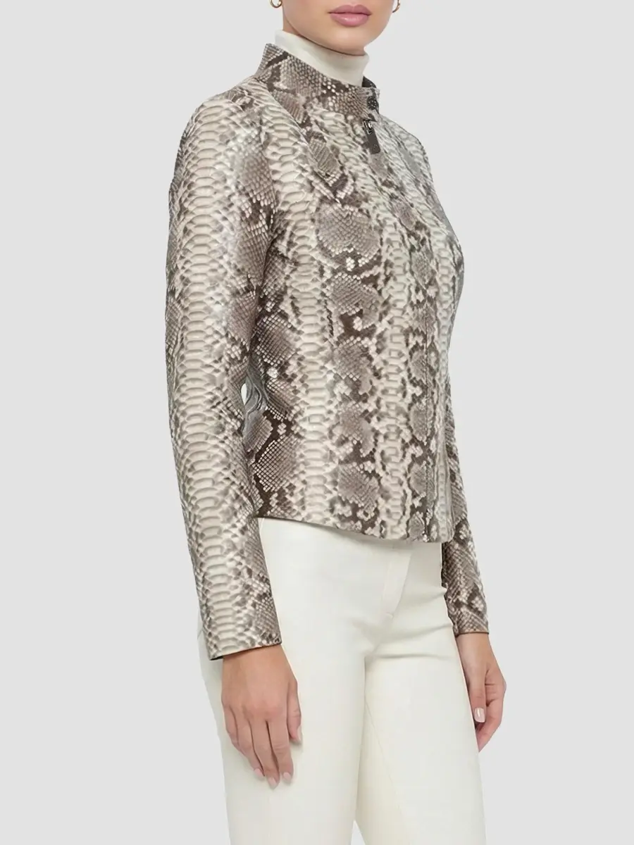 Gorski Women's Python Leather Zip Jacket | Thumbnail 4 Gorski Women's Python Leather Zip Jacket | Thumbnail 4