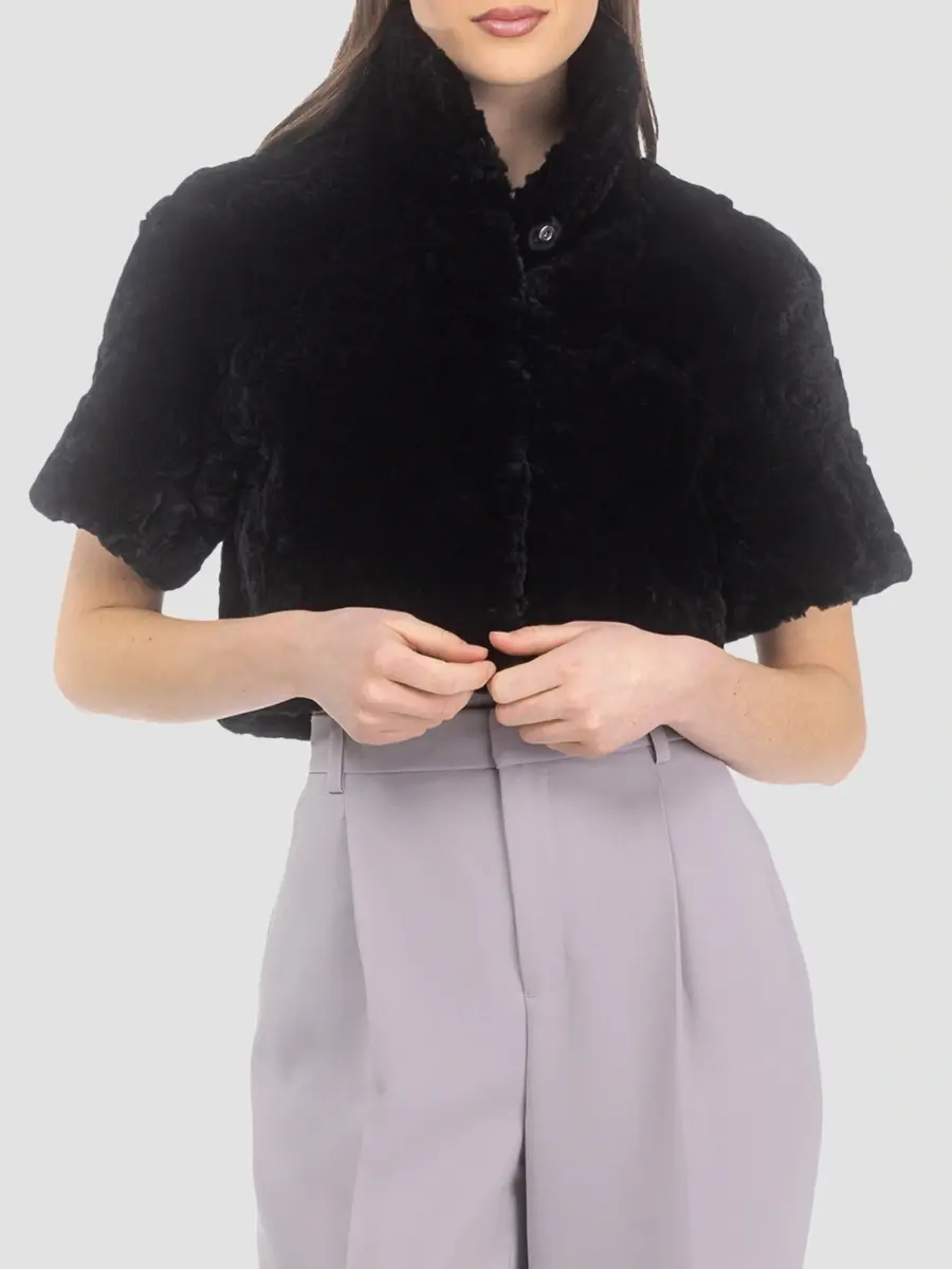 Gorski Women's Select Shearling Lamb Rose Cut Bolero, Cropped Sleeves | Thumbnail 3