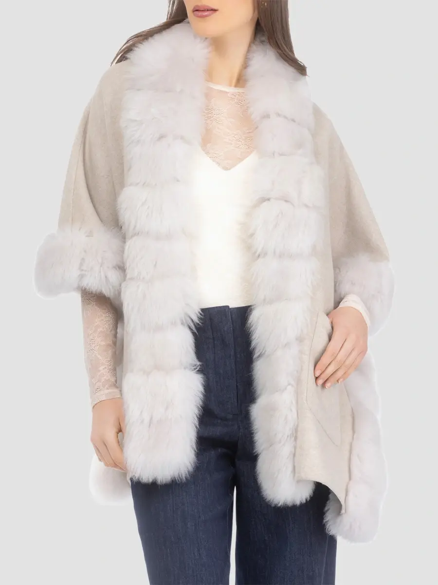 Gorski Women's Reversible Cashmere and Wool Shawl - Beige | Thumbnail 3 Gorski Women's Reversible Cashmere and Wool Shawl - Beige | Thumbnail 3