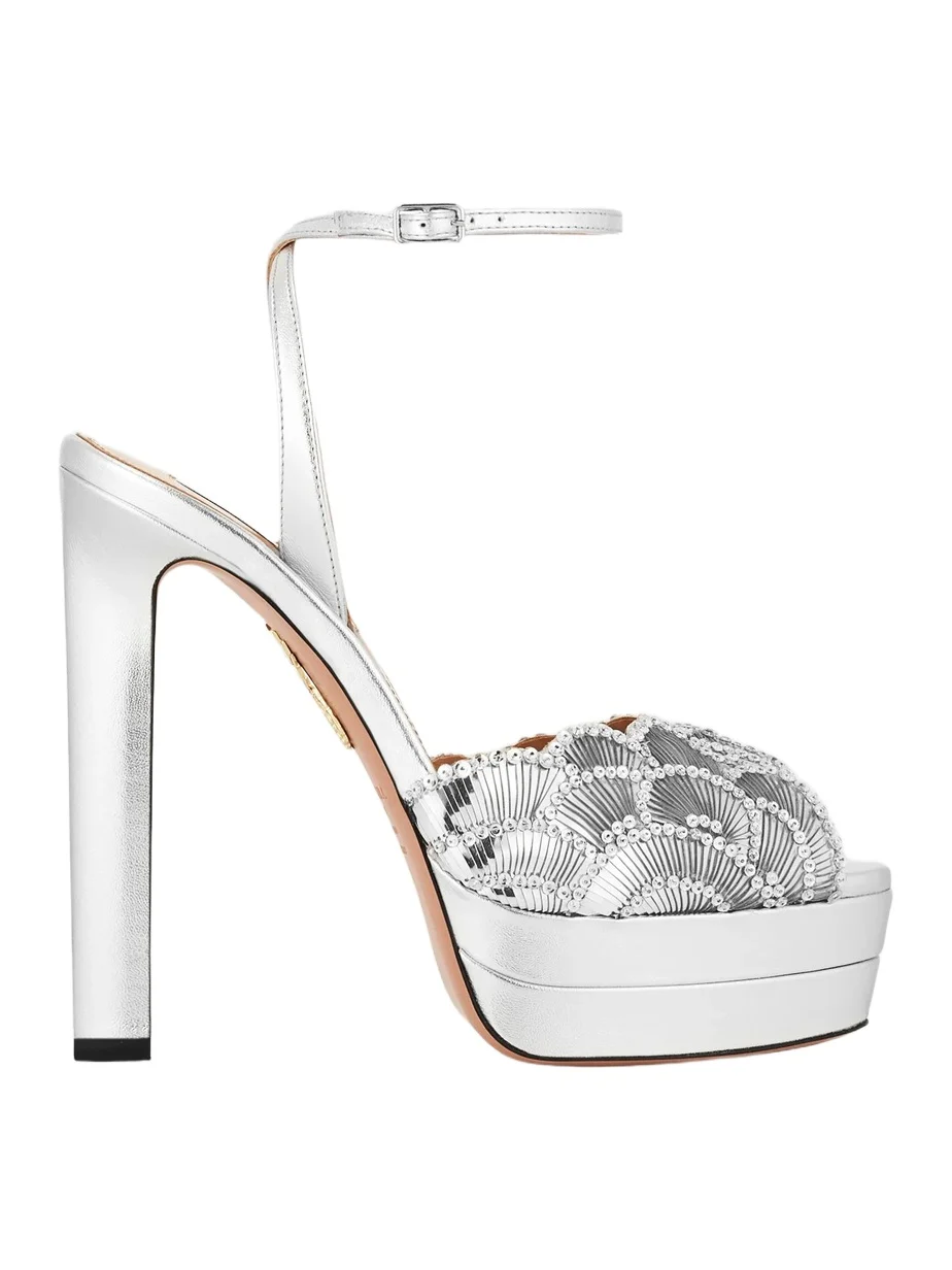 Aquazzura Women's Ce Soir Sandal 130MM Leather Platform Sandals