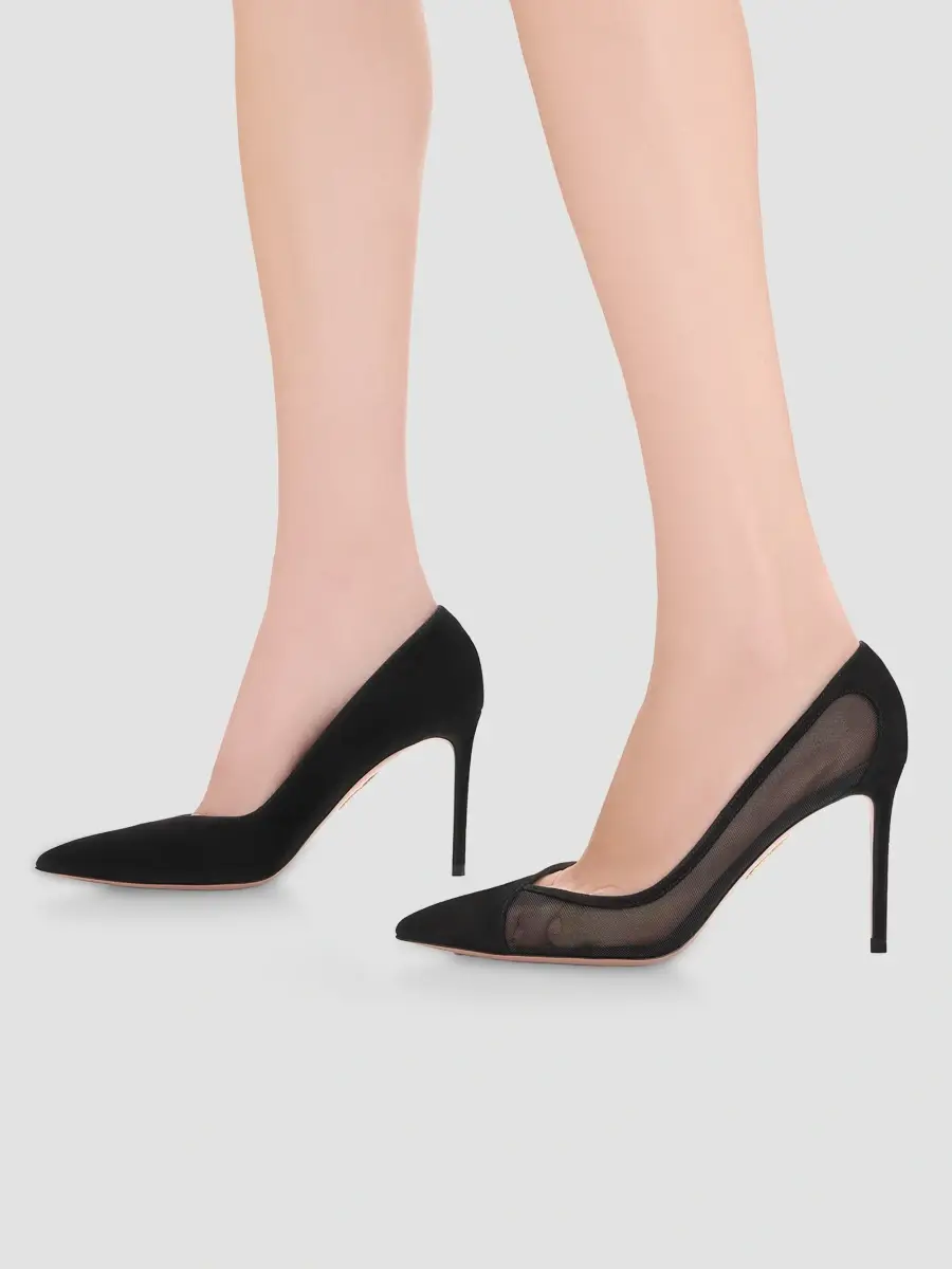 Aquazzura Women's Studio 85MM Suede & Mesh Pumps - Black | Thumbnail 2 Aquazzura Women's Studio 85MM Suede & Mesh Pumps - Black | Thumbnail 2