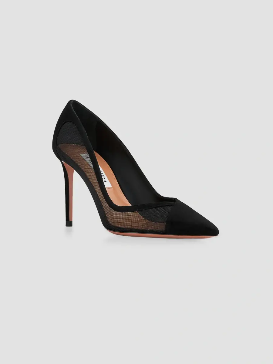 Aquazzura Women's Studio 85MM Suede & Mesh Pumps - Black | Thumbnail 3 Aquazzura Women's Studio 85MM Suede & Mesh Pumps - Black | Thumbnail 3