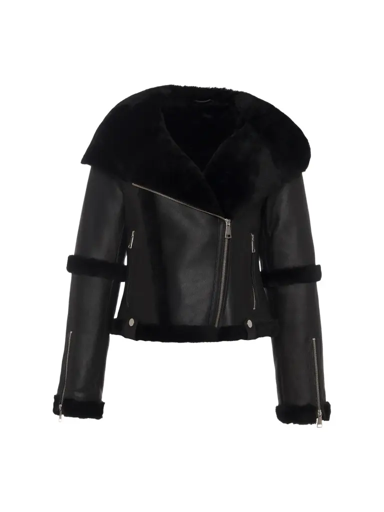 Gorski Women's Select Shearling Lamb Zip Coat with Hood - Black