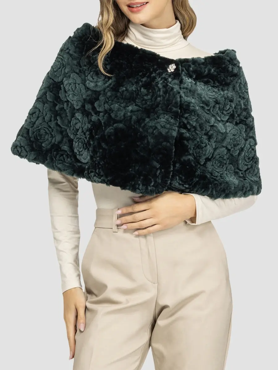 Gorski Women's Select Shearling Lamb Rose Cut Capelet | Thumbnail 3 Gorski Women's Select Shearling Lamb Rose Cut Capelet | Thumbnail 3