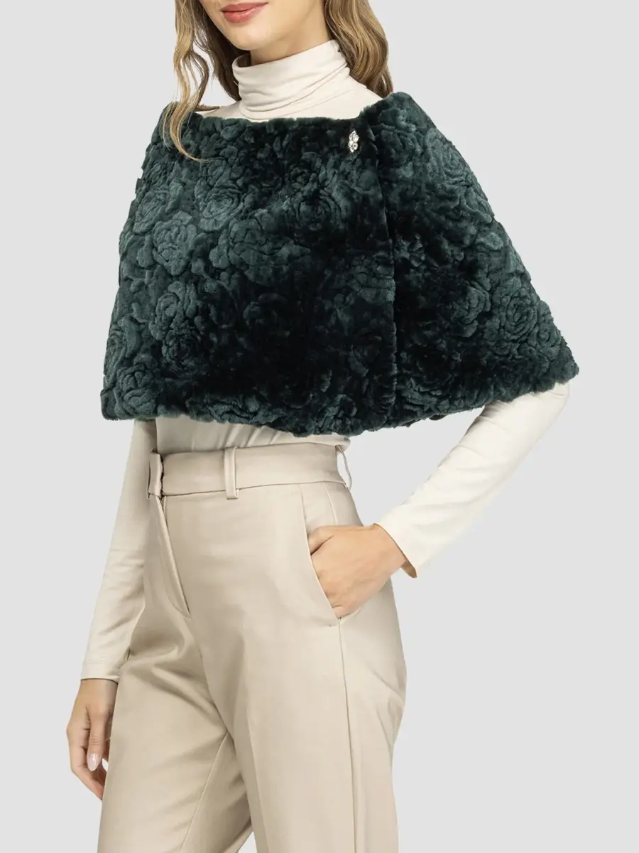 Gorski Women's Select Shearling Lamb Rose Cut Capelet | Thumbnail 4 Gorski Women's Select Shearling Lamb Rose Cut Capelet | Thumbnail 4