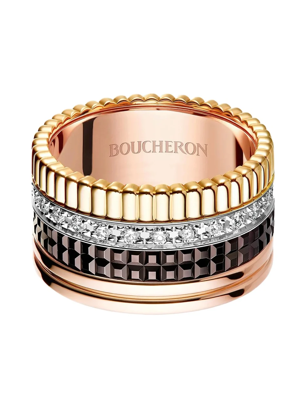 Boucheron Women's Quatre Classique L Tri-Tone 18K Gold, Brown PVD & 0.49 TCW Diamond Ring