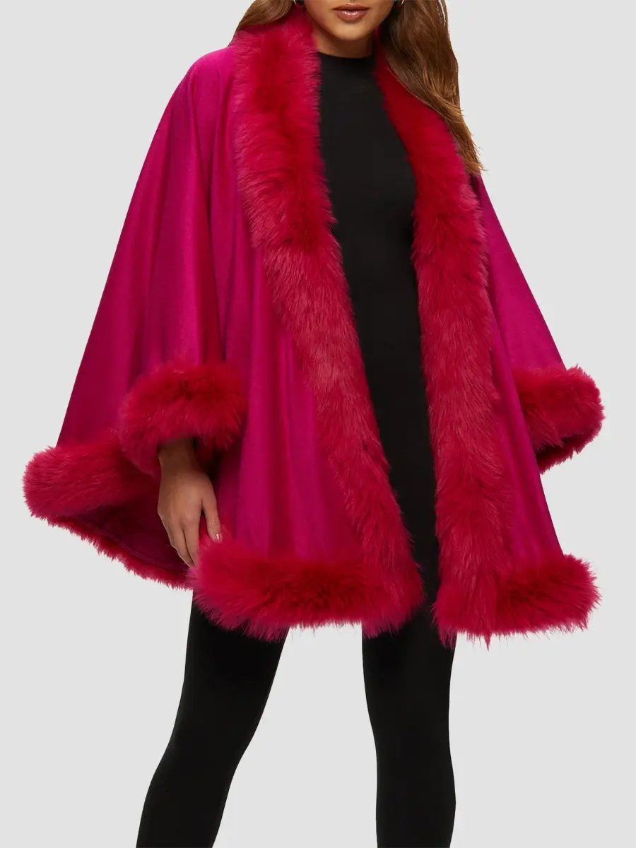 Gorski Women's Cashmere Cape with Toscana Shearling Lamb Trim | Thumbnail 2 Gorski Women's Cashmere Cape with Toscana Shearling Lamb Trim | Thumbnail 2
