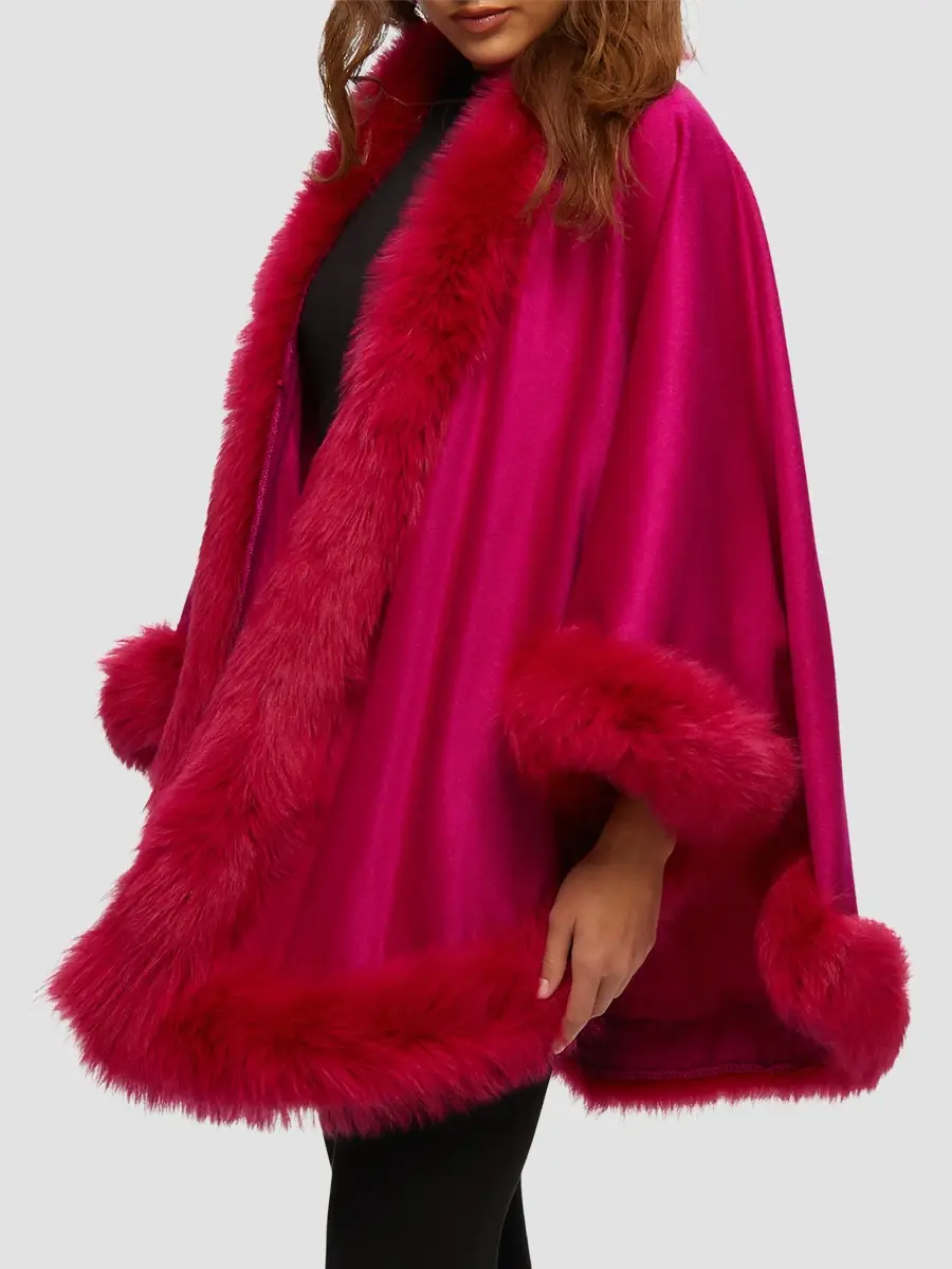 Gorski Women's Cashmere Cape with Toscana Shearling Lamb Trim | Thumbnail 3 Gorski Women's Cashmere Cape with Toscana Shearling Lamb Trim | Thumbnail 3