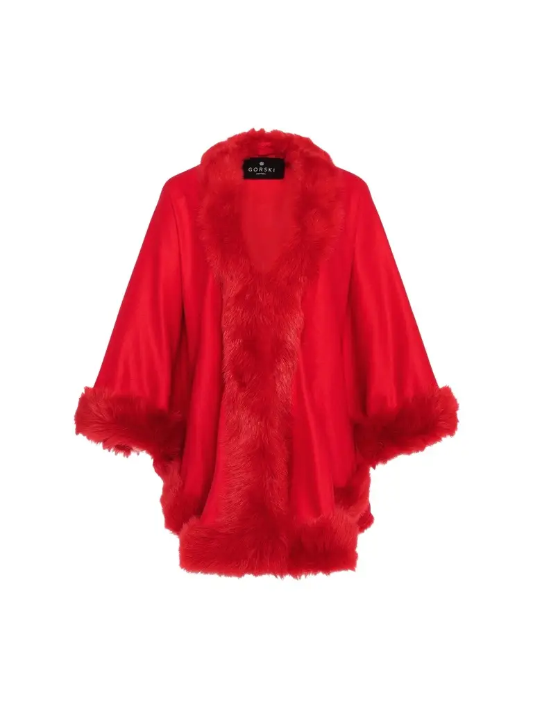 Gorski Women's Cashmere Cape with Toscana Shearling Lamb Trim