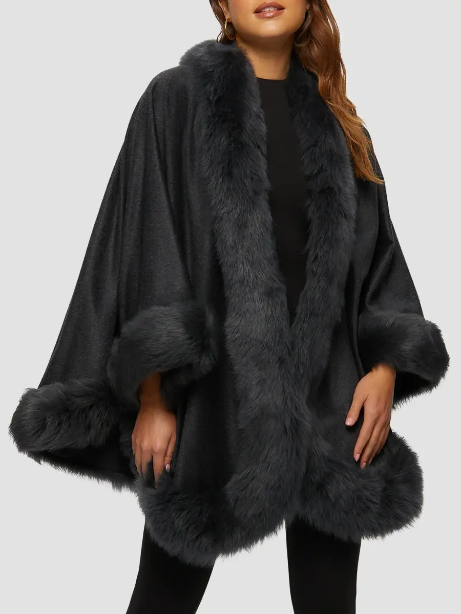 Gorski Women's Cashmere Cape with Toscana Shearling Lamb Trim | Thumbnail 2 Gorski Women's Cashmere Cape with Toscana Shearling Lamb Trim | Thumbnail 2