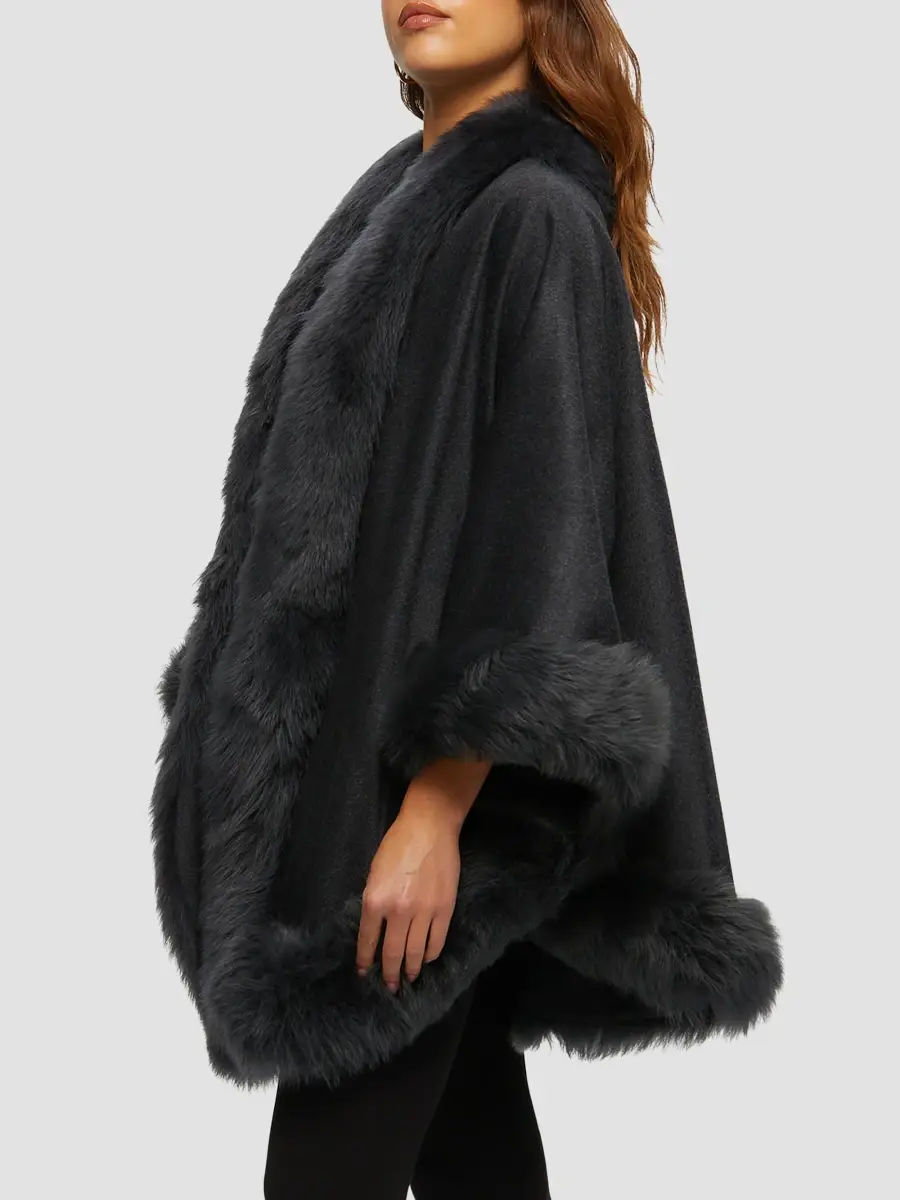 Gorski Women's Cashmere Cape with Toscana Shearling Lamb Trim | Thumbnail 3 Gorski Women's Cashmere Cape with Toscana Shearling Lamb Trim | Thumbnail 3