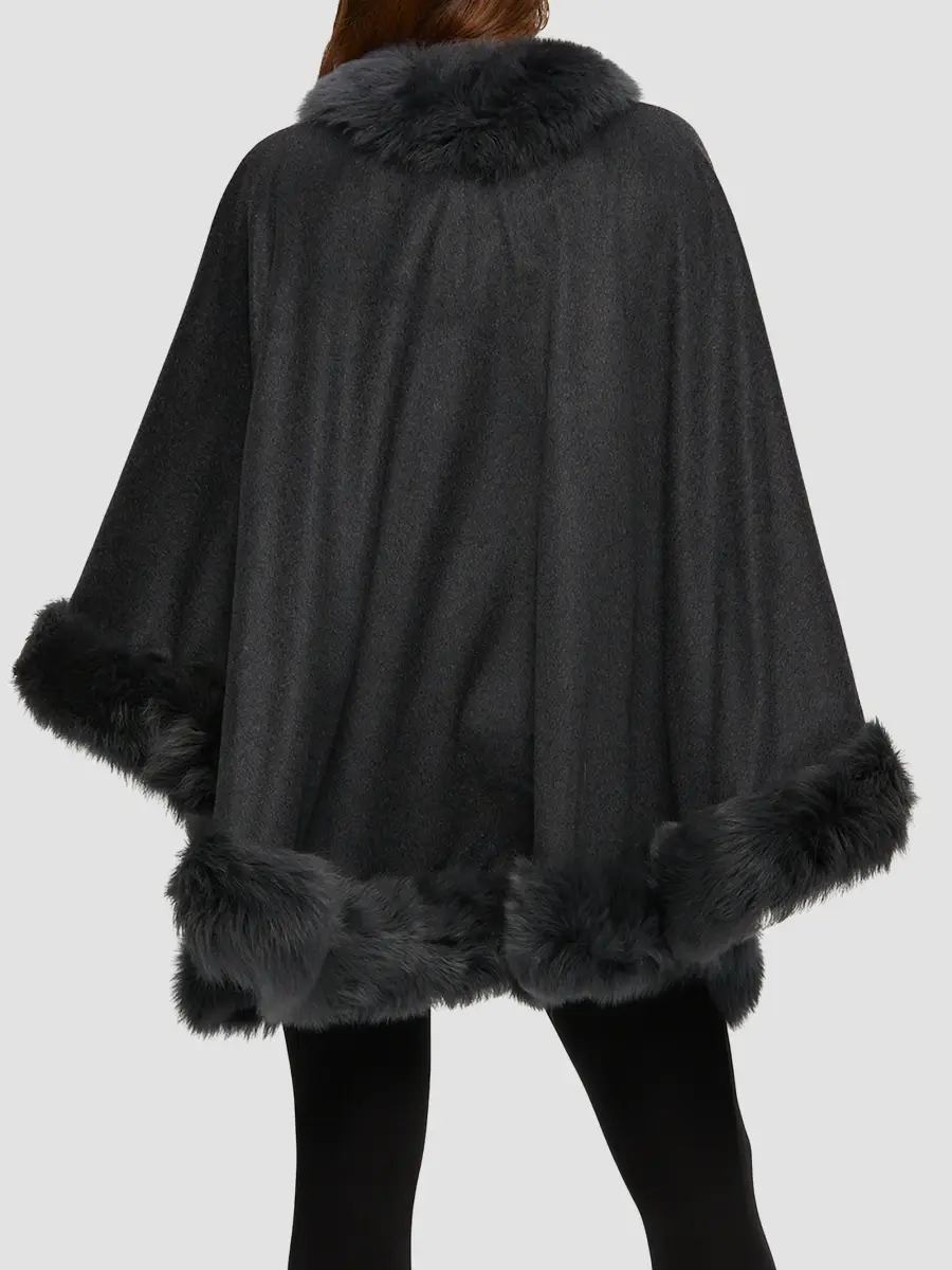Gorski Women's Cashmere Cape with Toscana Shearling Lamb Trim | Thumbnail 4 Gorski Women's Cashmere Cape with Toscana Shearling Lamb Trim | Thumbnail 4