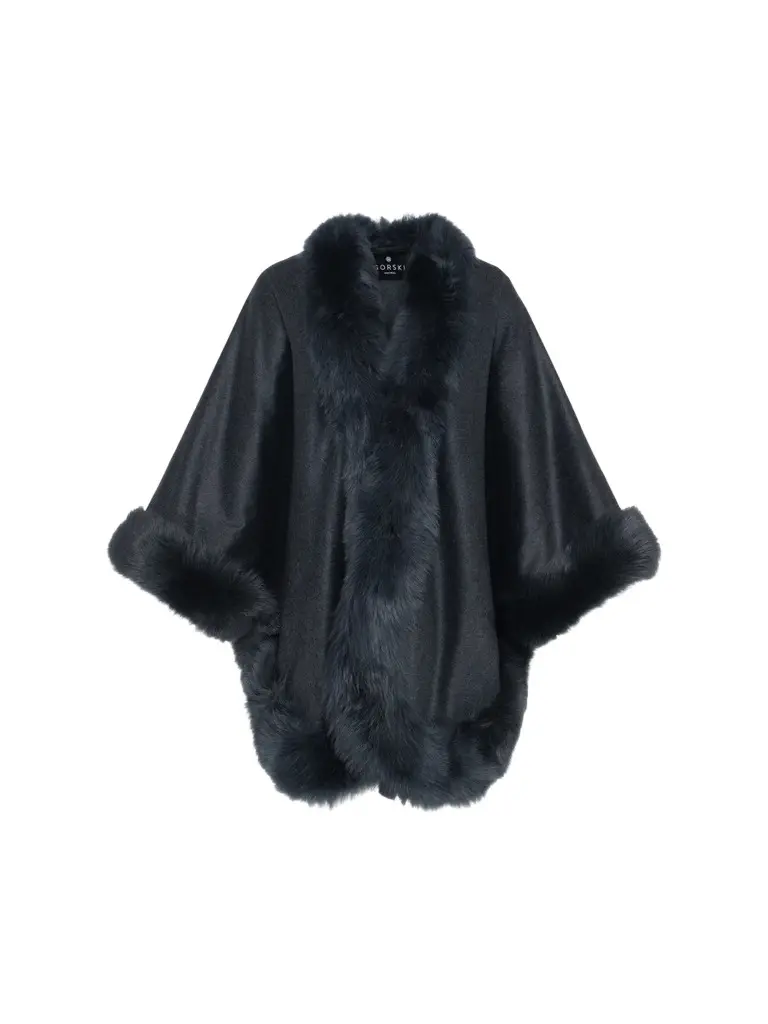 Women's Cashmere Cape with Toscana Shearling Lamb Trim Women's Cashmere Cape with Toscana Shearling Lamb Trim