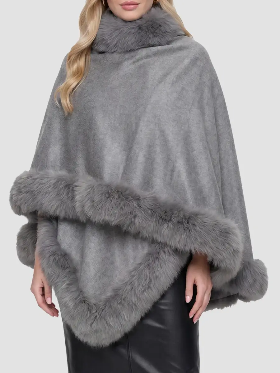 Gorski Women's Cashmere Cape with Toscana Shearling Lamb Trim | Thumbnail 2 Gorski Women's Cashmere Cape with Toscana Shearling Lamb Trim | Thumbnail 2
