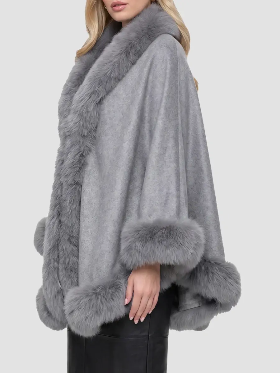 Gorski Women's Cashmere Cape with Toscana Shearling Lamb Trim | Thumbnail 3 Gorski Women's Cashmere Cape with Toscana Shearling Lamb Trim | Thumbnail 3