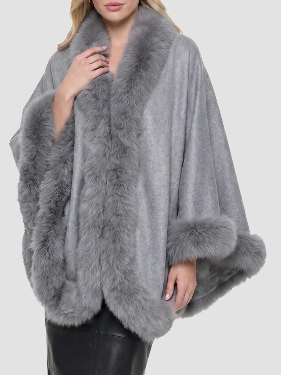 Gorski Women's Cashmere Cape with Toscana Shearling Lamb Trim | Thumbnail 4 Gorski Women's Cashmere Cape with Toscana Shearling Lamb Trim | Thumbnail 4