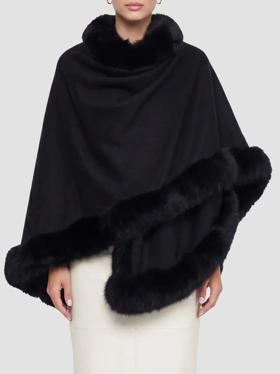 Gorski Women's Cashmere Cape with Toscana Shearling Lamb Trim | Thumbnail 2 Gorski Women's Cashmere Cape with Toscana Shearling Lamb Trim | Thumbnail 2