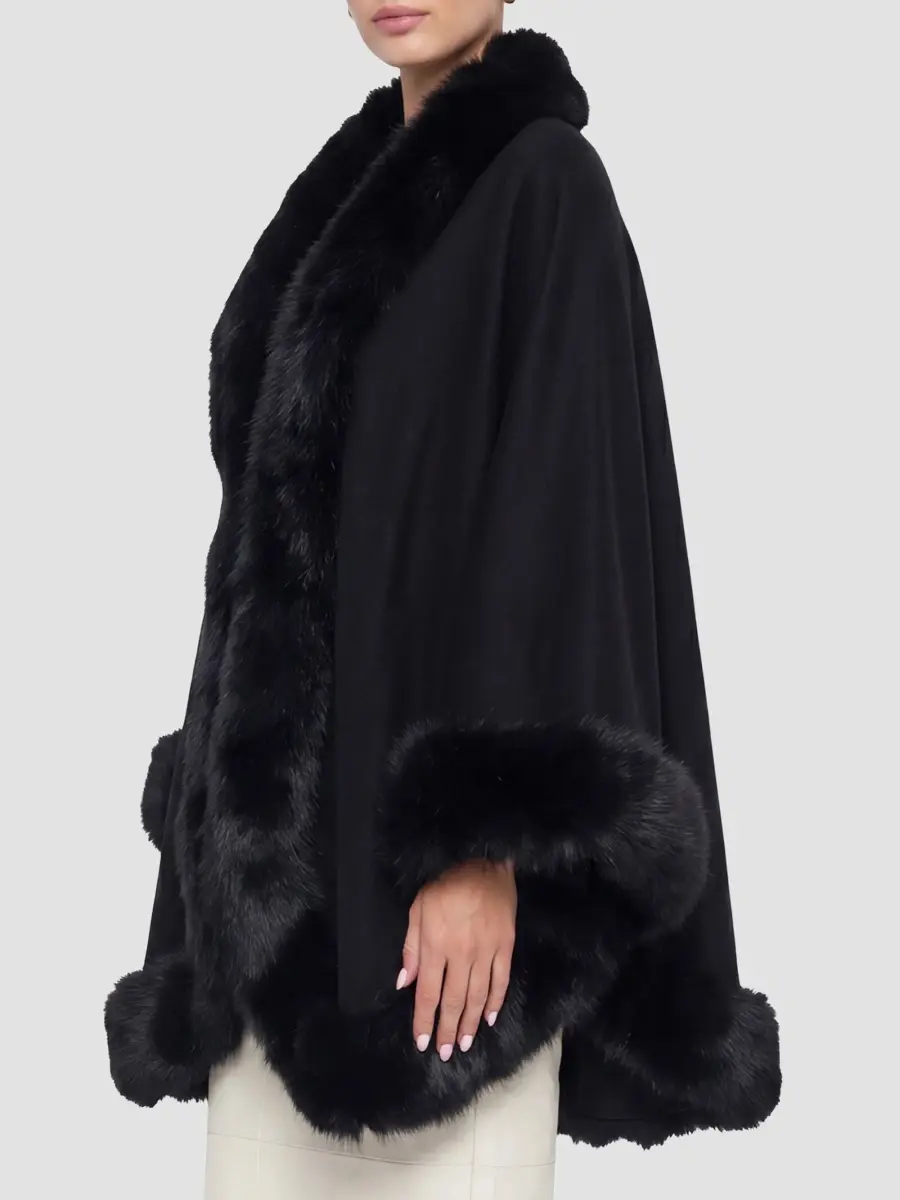 Gorski Women's Cashmere Cape with Toscana Shearling Lamb Trim | Thumbnail 3 Gorski Women's Cashmere Cape with Toscana Shearling Lamb Trim | Thumbnail 3
