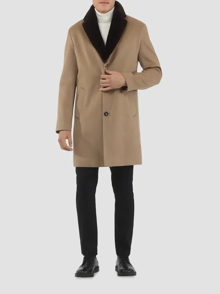 Gorski Men's Cashmere Short Coat with Detachable Select Shearling Lamb Collar | Thumbnail 2 Gorski Men's Cashmere Short Coat with Detachable Select Shearling Lamb Collar | Thumbnail 2