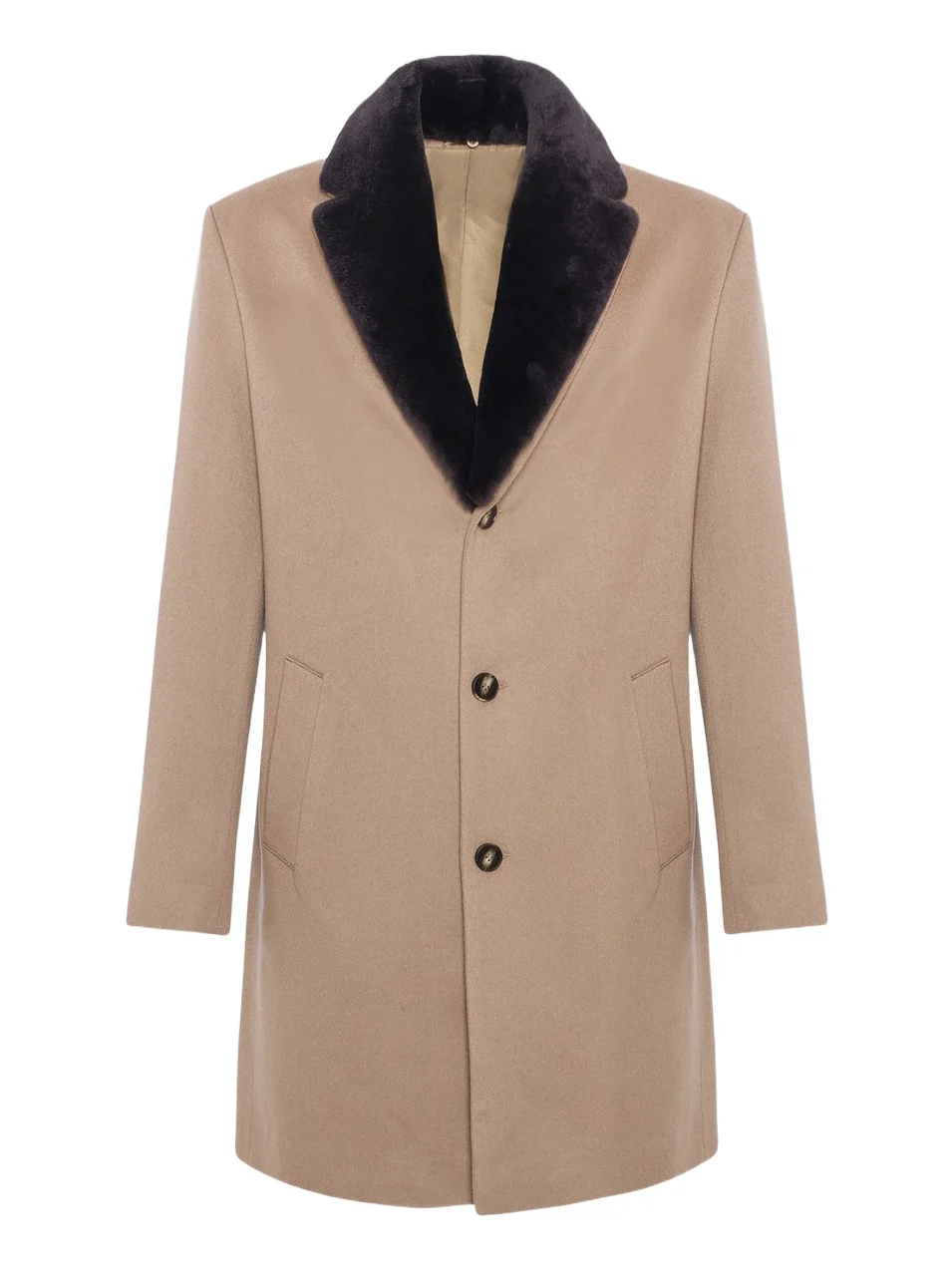 Gorski Men's Cashmere Short Coat with Detachable Select Shearling Lamb Collar