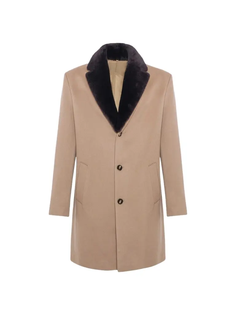 Gorski Men's Cashmere Short Coat with Detachable Select Shearling Lamb Collar