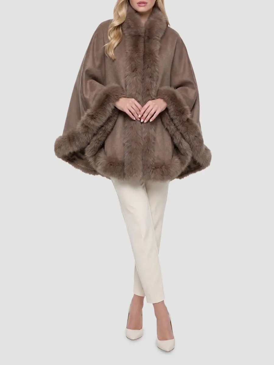 Gorski Women's Cashmere Cape with Toscana Shearling Lamb Trim | Thumbnail 2 Gorski Women's Cashmere Cape with Toscana Shearling Lamb Trim | Thumbnail 2