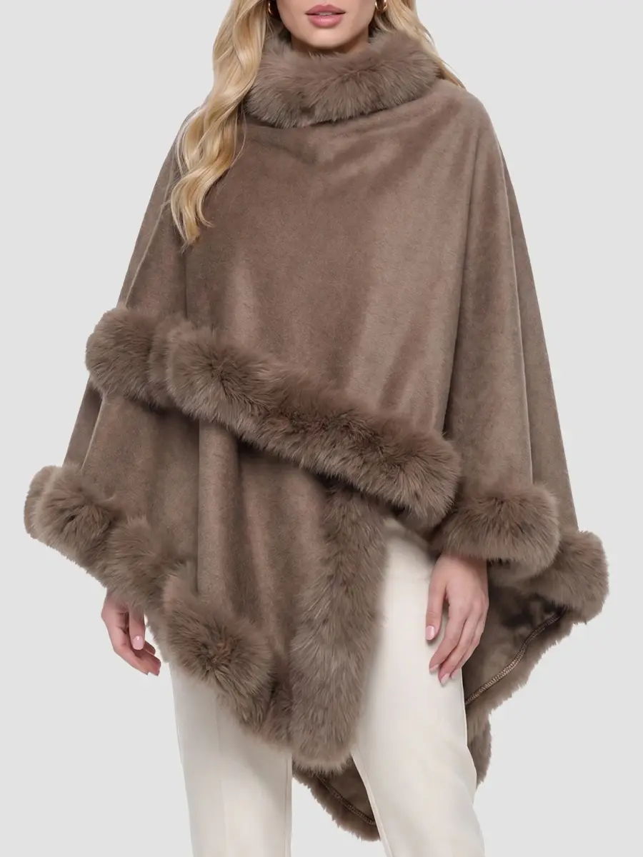 Gorski Women's Cashmere Cape with Toscana Shearling Lamb Trim | Thumbnail 3 Gorski Women's Cashmere Cape with Toscana Shearling Lamb Trim | Thumbnail 3