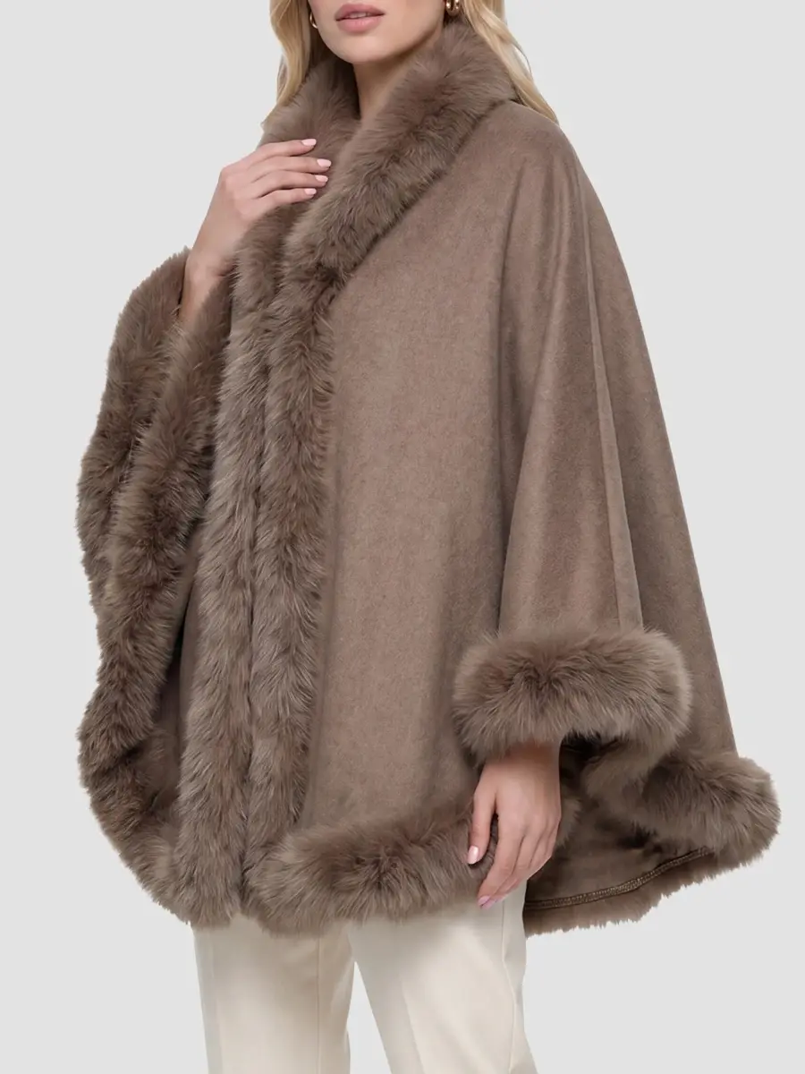 Gorski Women's Cashmere Cape with Toscana Shearling Lamb Trim | Thumbnail 4 Gorski Women's Cashmere Cape with Toscana Shearling Lamb Trim | Thumbnail 4