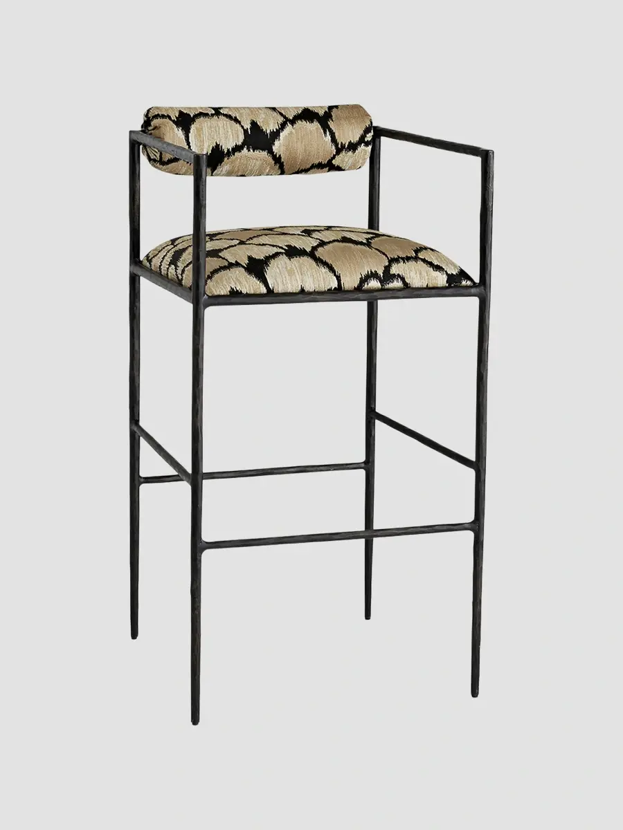 Arteriors Barbana Linen-Blend Upholstered Iron Bar Stool | Thumbnail 2 Arteriors Barbana Linen-Blend Upholstered Iron Bar Stool | Thumbnail 2