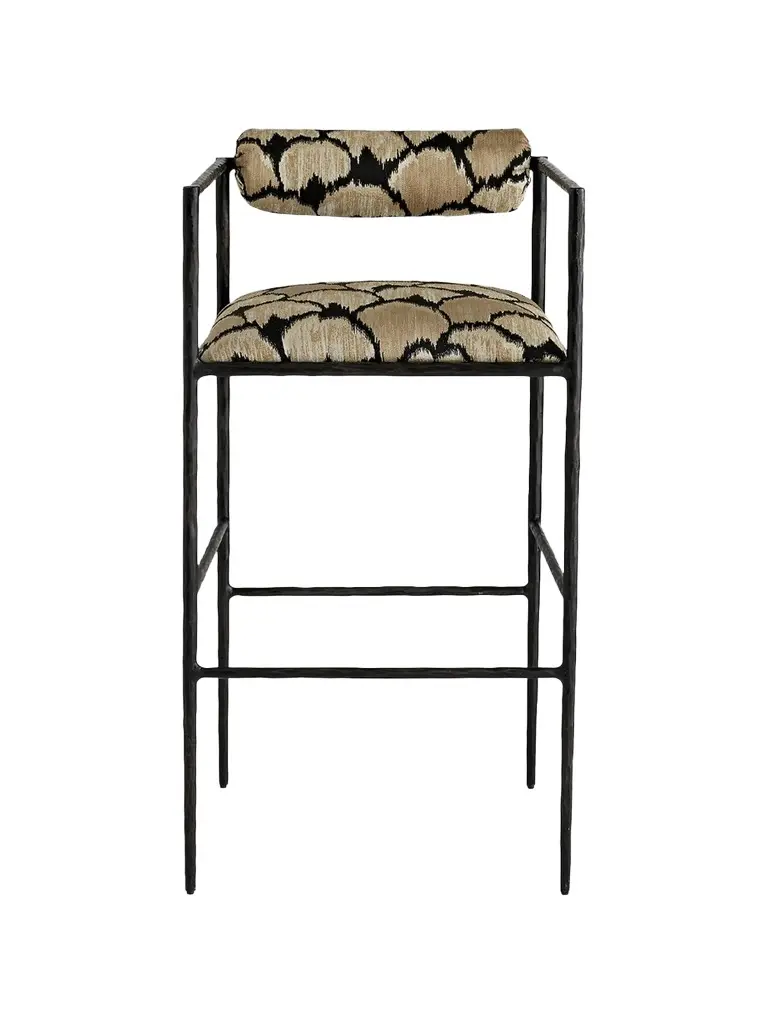 Arteriors Barbana Linen-Blend Upholstered Iron Bar Stool