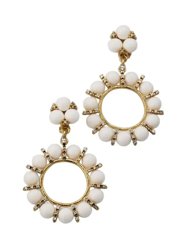 Women's 18K-Gold-Plated, Rhinestone & White Resin Clip-On Drop Earrings Women's 18K-Gold-Plated, Rhinestone & White Resin Clip-On Drop Earrings