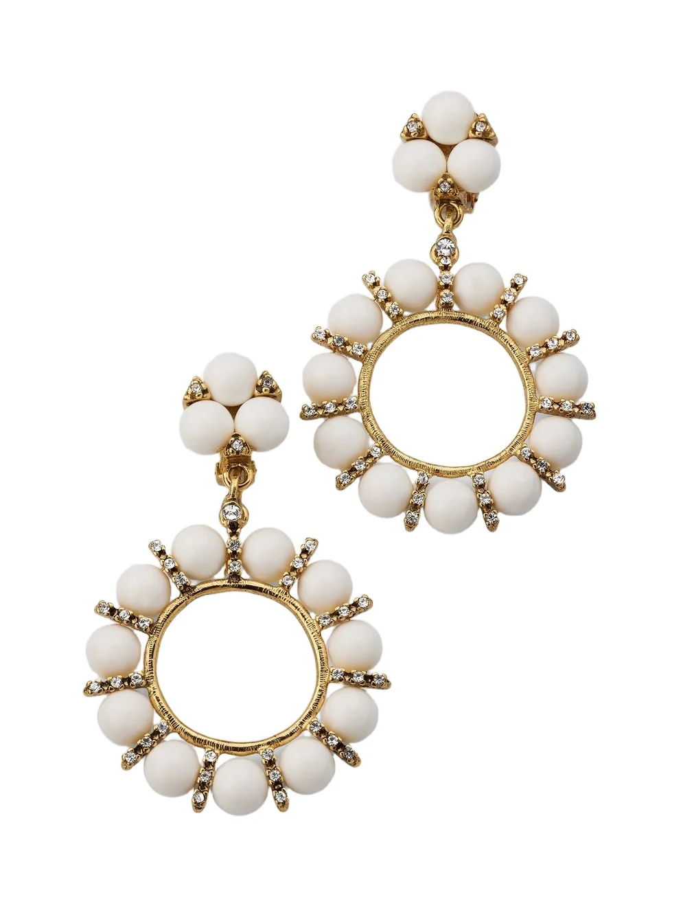 Women's 18K-Gold-Plated, Rhinestone & White Resin Clip-On Drop Earrings