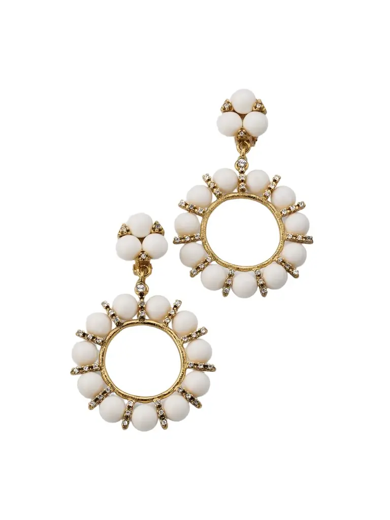 Women's 18K-Gold-Plated, Rhinestone & White Resin Clip-On Drop Earrings Women's 18K-Gold-Plated, Rhinestone & White Resin Clip-On Drop Earrings