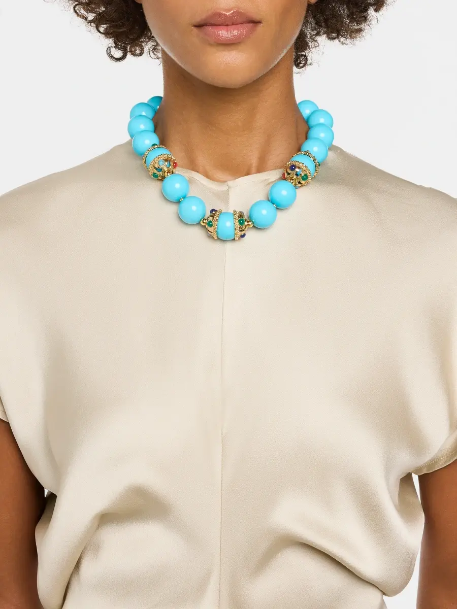 KENNETH JAY LANE Women's Turquoise Bead & Multi-Cabochon Cap Necklace | Thumbnail 2 KENNETH JAY LANE Women's Turquoise Bead & Multi-Cabochon Cap Necklace | Thumbnail 2