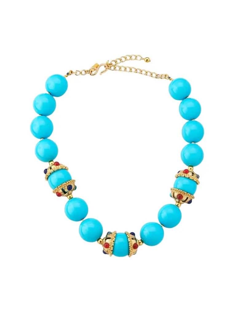 Women's Turquoise Bead & Multi-Cabochon Cap Necklace